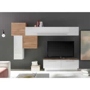 Homedreams TV Wohnwand in Weiß Hochglanz Nussbaumfarben (fünfteilig)