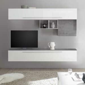 Homedreams TV Wohnwand in Beton Grau Weiß Hochglanz (fünfteilig)