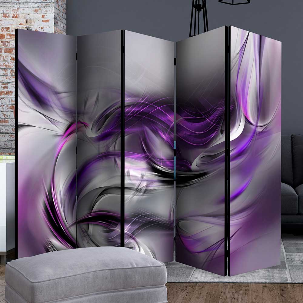 4Home Paravent mit abstraktem Psychedelic Motiv Grau und Violett