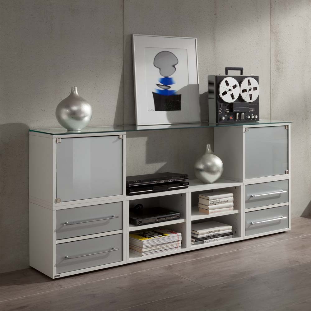 Spirinha Sideboard für Büro Weiß Grauglas