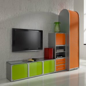 Spirinha Büromöbel Kombination in Orange Grün Glas modern (dreiteilig)