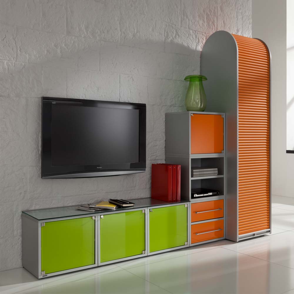 Spirinha Büromöbel Kombination in Orange Grün Glas modern (dreiteilig)