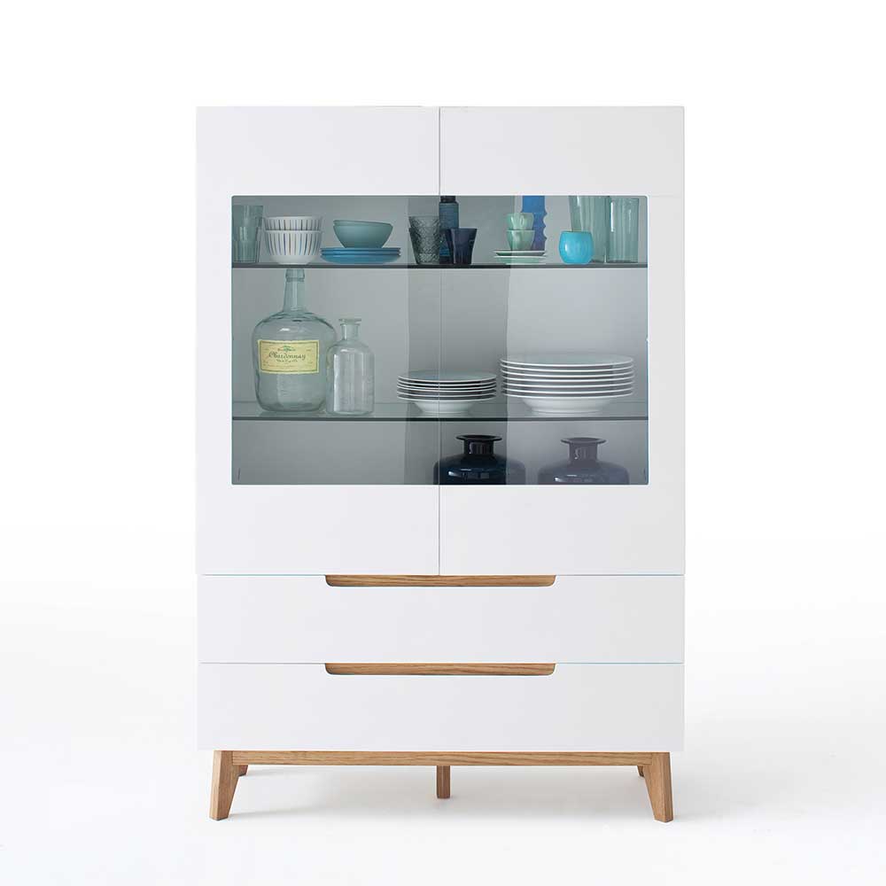 TopDesign Esszimmer Highboard in Weiß Eiche massiv Glas