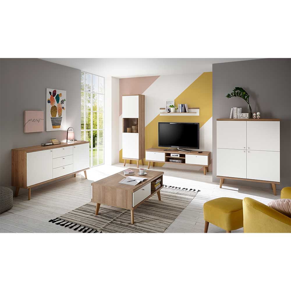 Brandolf Wohnzimmer Set in Weiß und Eiche Skandi Design (sechsteilig)