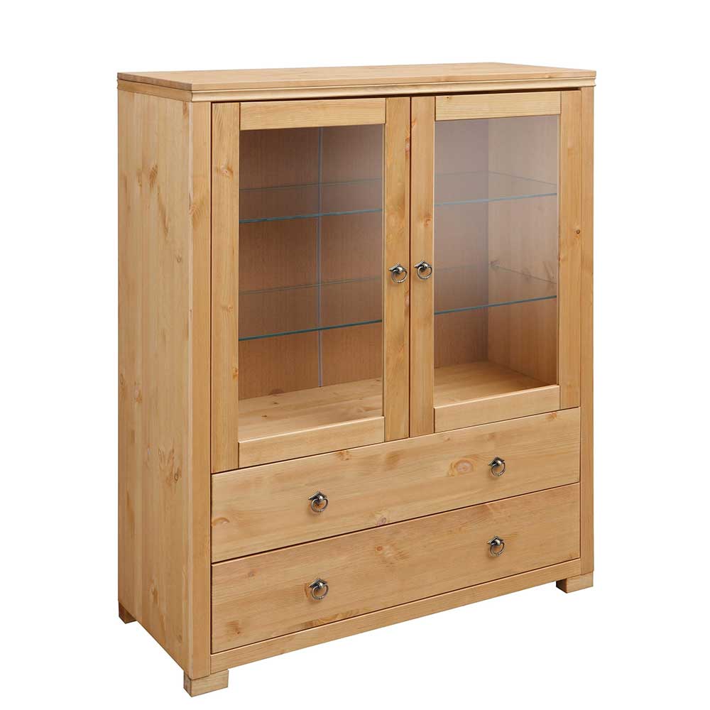 Massivio Kiefer Highboard massiv geölt Glastüren