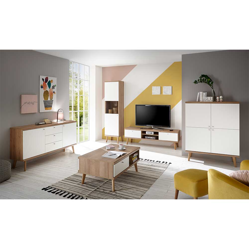 Brandolf Wohnzimmermöbel in Weiß und Eiche skandinavischen Design (fünfteilig)