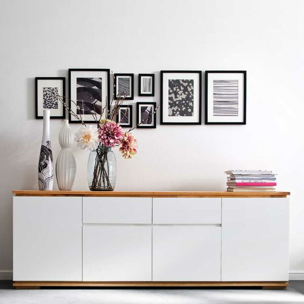 TopDesign Griffloses Sideboard in Weiß Asteiche Massivholz