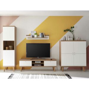 Brandolf TV Wohnwand in Weiß und Eiche Skandi Design (vierteilig)