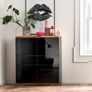 TopDesign Hochglanz Highboard in Schwarz Asteiche Massivholz