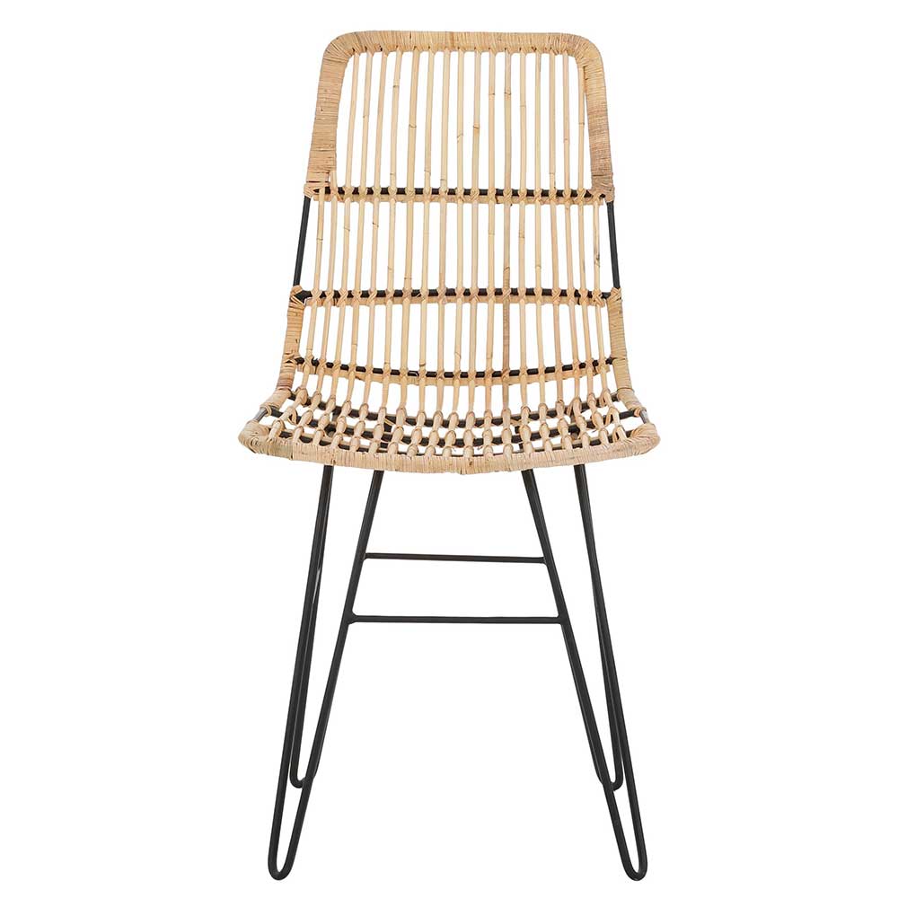 Möbel4Life Rattan Stühle in Beige Metallgestell (2er Set)