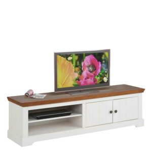 Möbel4Life Fernseh Unterschrank in Weiß und Walnussfarben Kiefer Massivholz