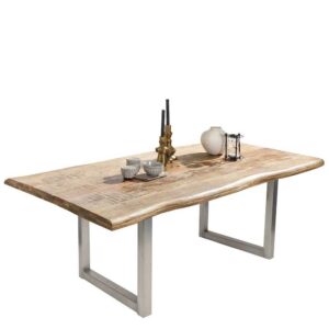 Möbel Exclusive Rustikaler Tisch mit Baumkante Mangoholz und Metall