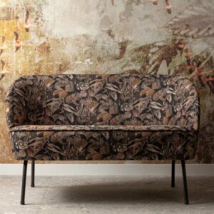 Basilicana Retro Stil Zweiersofa in Bunt und Schwarz Blumen Motiv