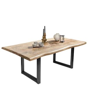 Möbel Exclusive Factory Style Tisch mit Baumkante Tischplatte Bügelgestell schwarz