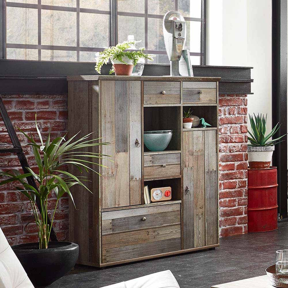 BestLivingHome Esszimmer Highboard in Grau Treibholz Dekor