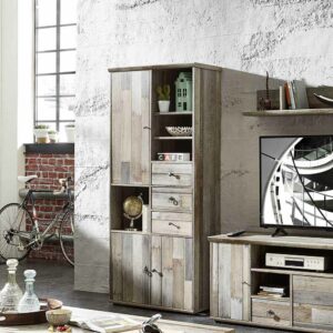 BestLivingHome Schrank in Grau Treibholz Dekor Shabby Chic