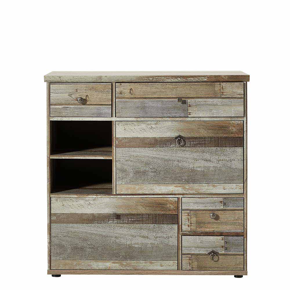 BestLivingHome Garderoben Schuhschrank in Grau Treibholz Dekor Shabby Chic