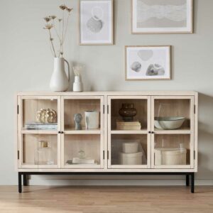 TopDesign Sideboard in Eiche White Wash und Schwarz Glastüren