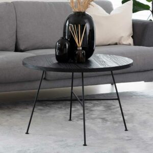 TopDesign Runder Couchtisch in Schwarz Kiefer Massivholz und Metall