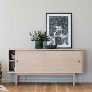 TopDesign Skandi Design Sideboard in Holz White Wash zwei Schiebetüren