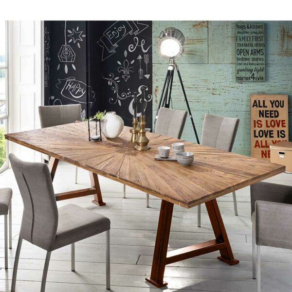 Möbel Exclusive Design Tisch aus Teak Recyclingholz Stahl A Fußgestell in Braun