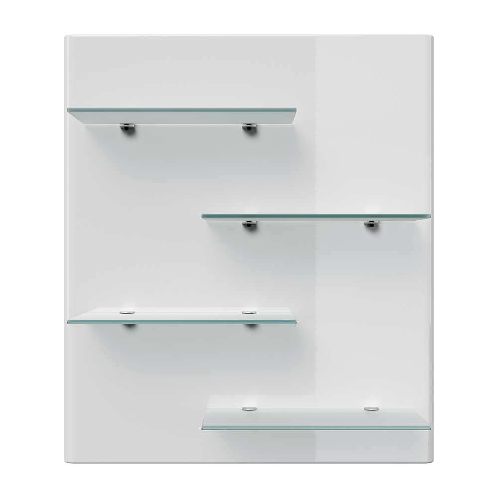 Möbel4Life Hochglanz Wandpaneel in Weiß vier Glasböden