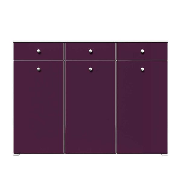 Möbel4Life Hochglanz Schuh Sideboard in Violett und Weiss Metallgriffen