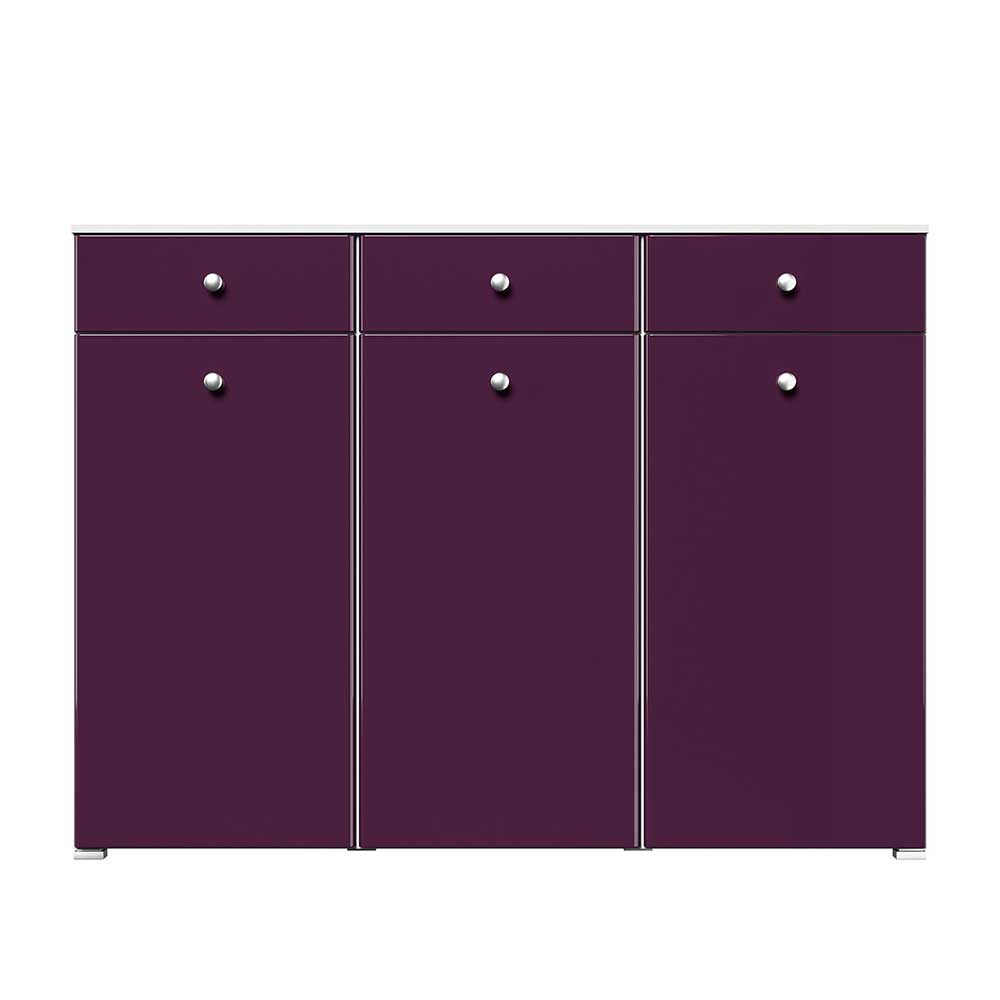 Möbel4Life Hochglanz Schuh Sideboard in Violett und Weiss Metallgriffen