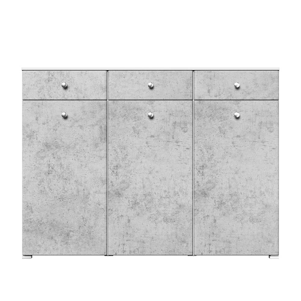 Möbel4Life Schuh Hochkommode 3 Türen 3 Schubladen Beton Optik und Weiß