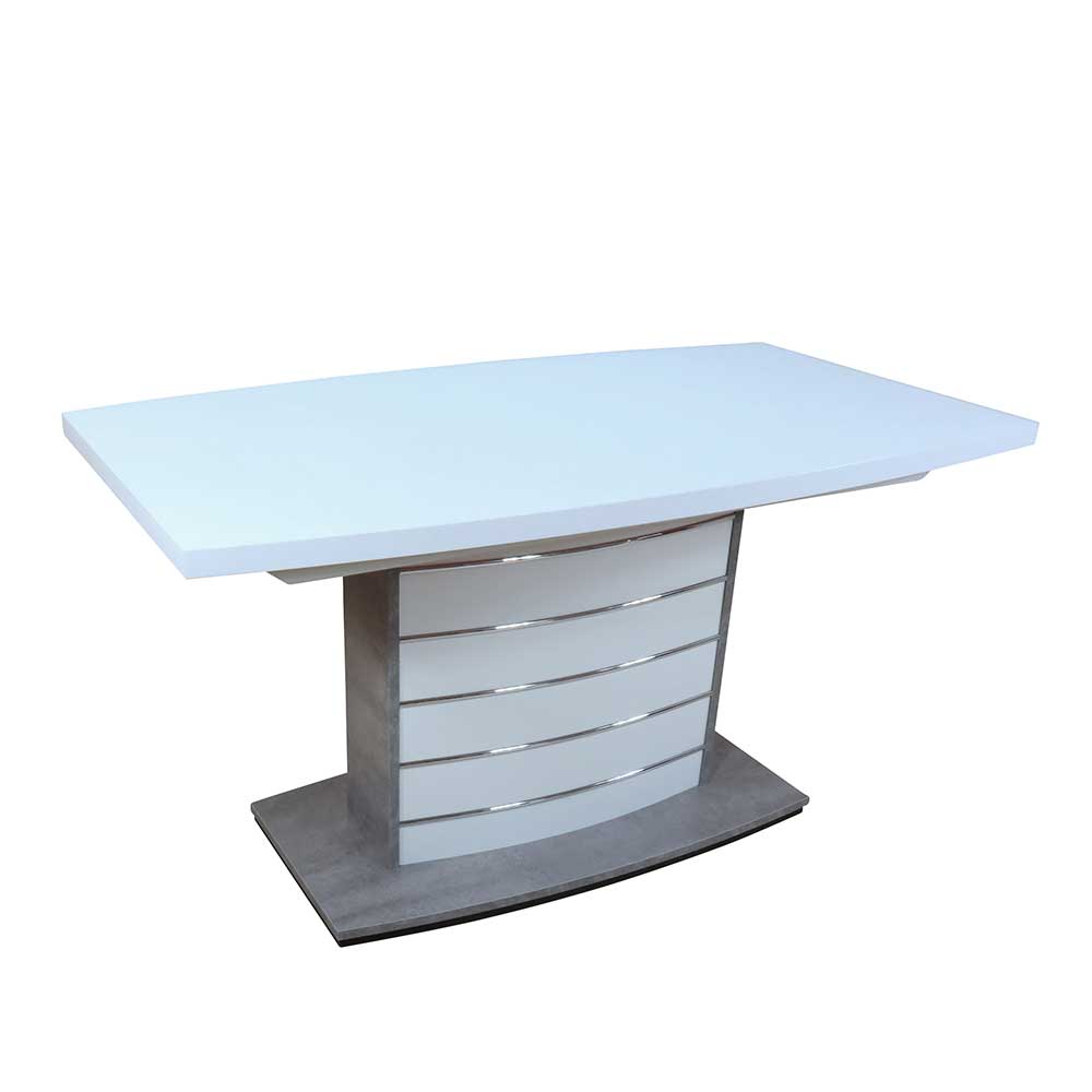 Möbel4Life Säulen Esstisch in Bootsform Weiß Silber ausziehbar