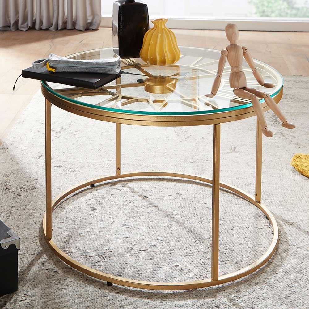 Möbel4Life Moderner Design Tisch aus Sicherheitsglas und Metall Goldfarben