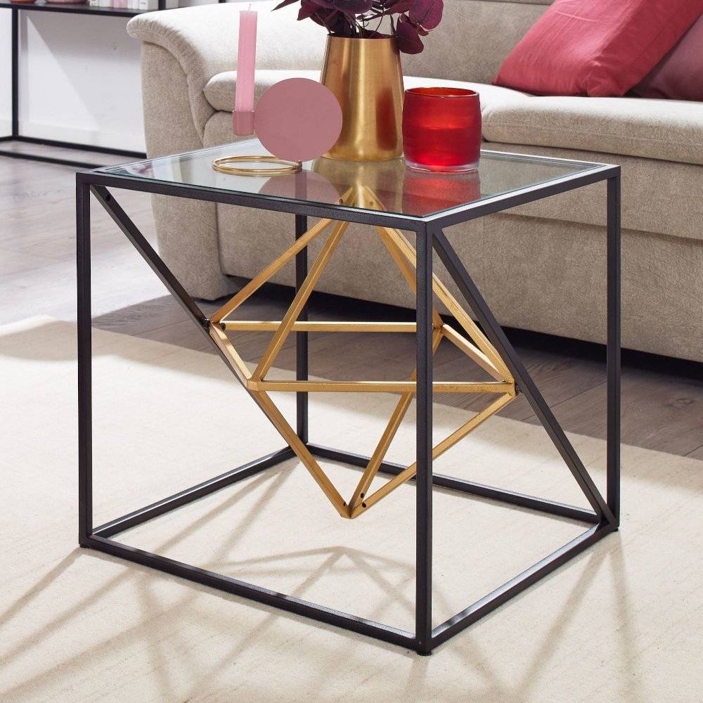 Möbel4Life Wohnzimmertisch quadratisch in Goldfarben und Schwarz 46 cm hoch