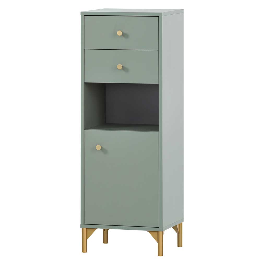 Basilicana Midibadschrank in modernem Design Graugrün und Goldfarben