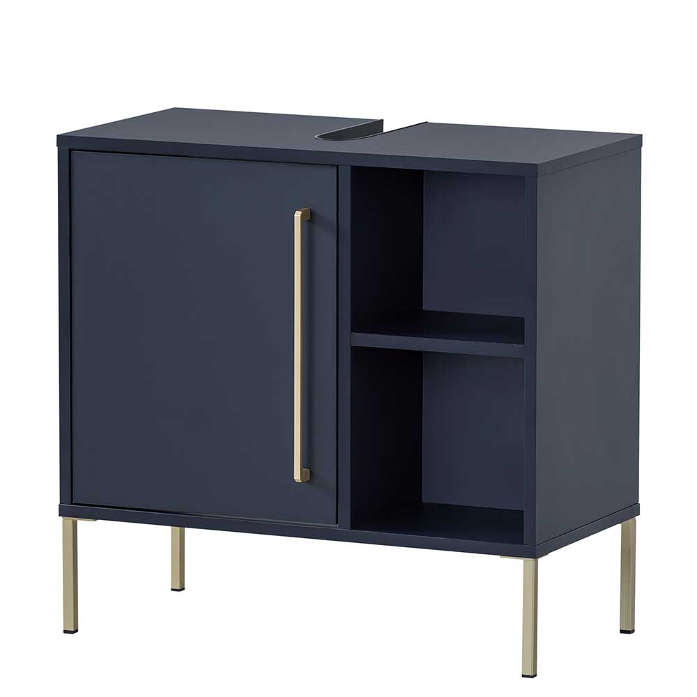 Basilicana Unterbeckenschrank modern in Dunkelblau und Goldfarben 65 cm breit