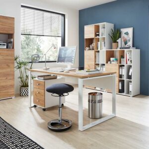 Möbel Exclusive Büroschreibtisch in Weiß und Wildeiche Dekor Made in Germany