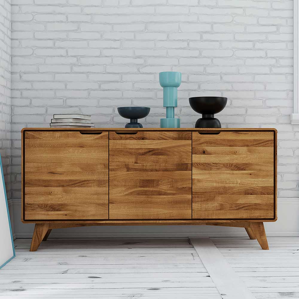 Basilicana Türen Sideboard aus Wildeiche Massivholz Grifflöchern