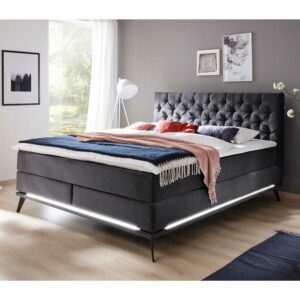 Homedreams Boxspringbett in Anthrazit Webstoff Fußgestell aus Metall