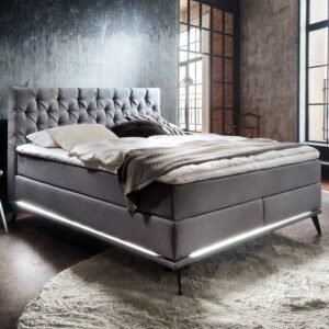 Homedreams Boxspring Bett mit LED Beleuchtung Vierfußgestell aus Metall