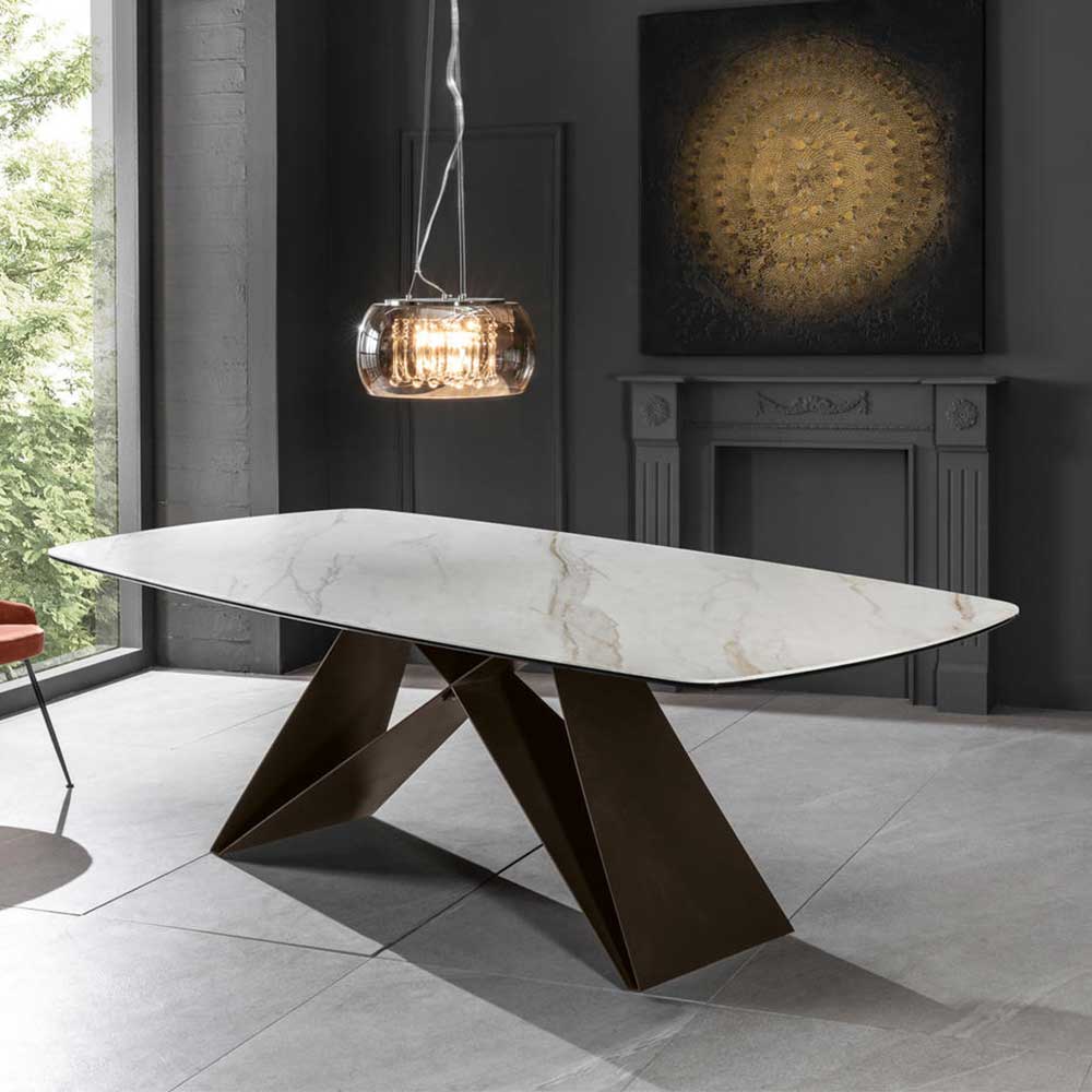 Basilicana Luxus Esszimmer Tisch in Creme und Schwarzbraun Platte aus Glas und Keramik