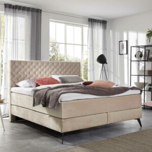 Homedreams Boxspring Bett aus Samt in Beige Chesterfield Look