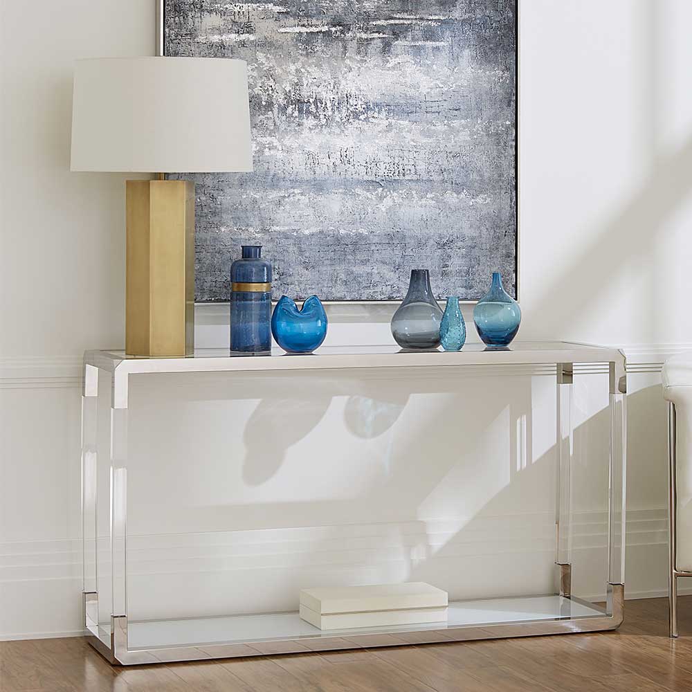 Rubin Möbel Design Konsolentisch in Weiß und Transparent Edelstahl und Glas