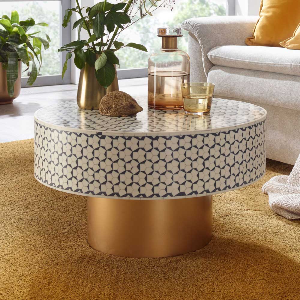Möbel4Life Design Wohnzimmer Tisch mit Kunstharz Platte Säulengestell