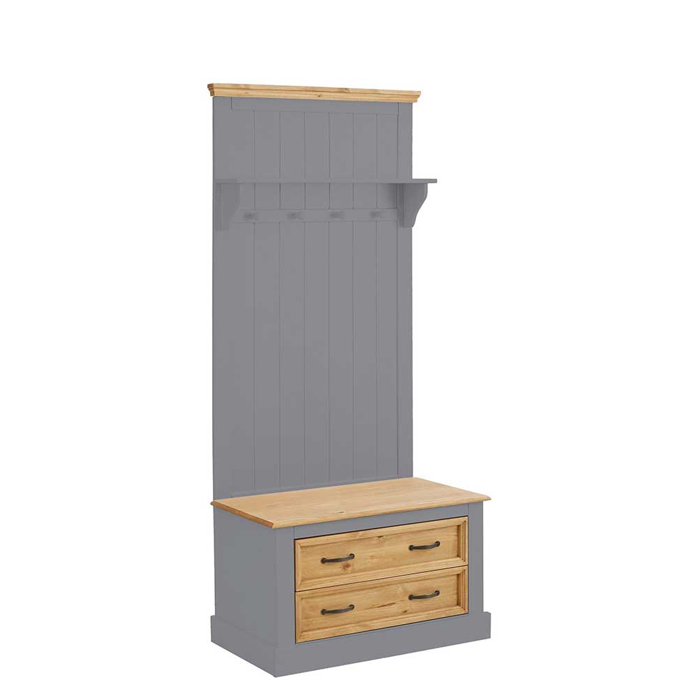 Möbel4Life Garderobenpaneel mit Sitzbank aus Kiefer Massivholz Landhausstil