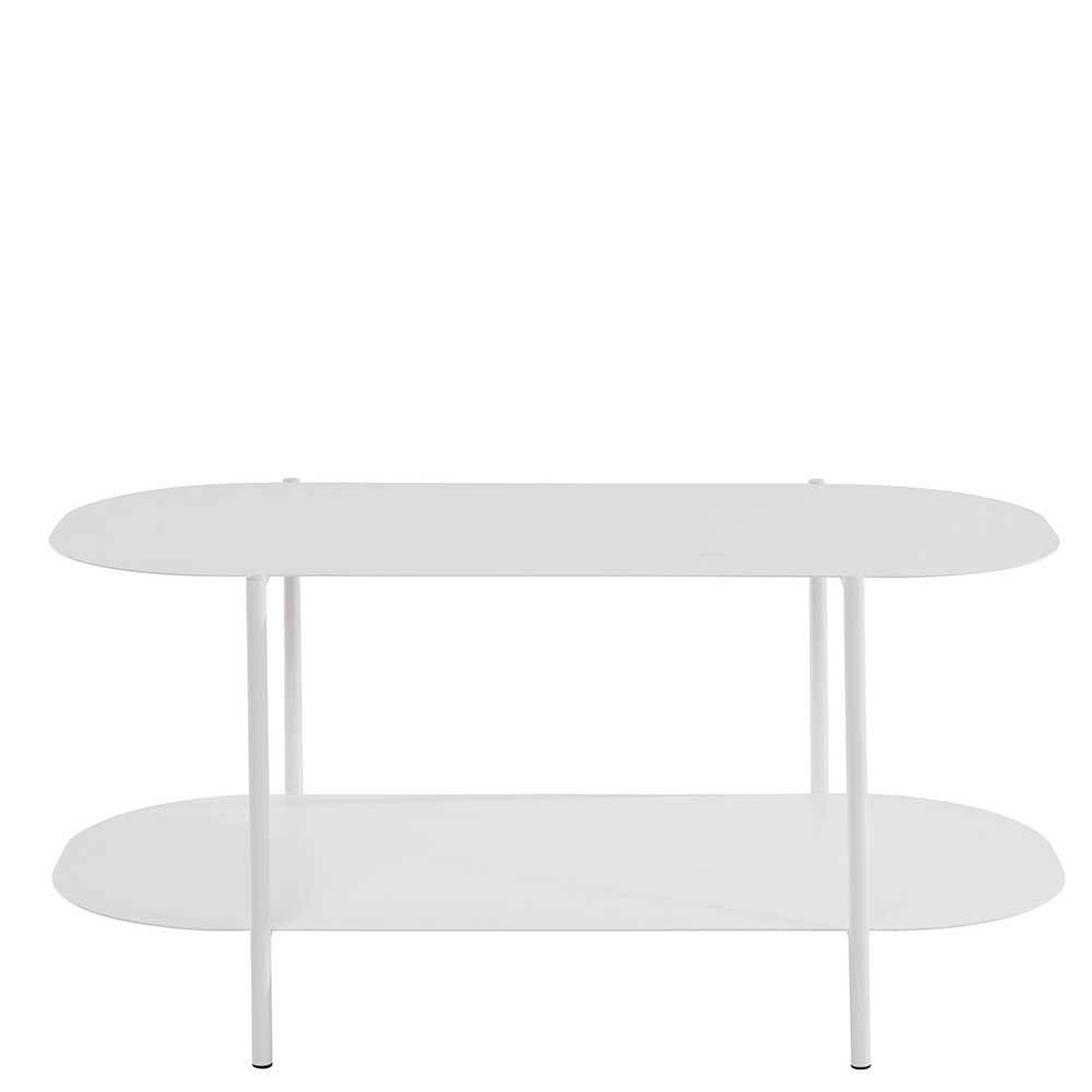 Möbel4Life Weißer Metall Wohnzimmer Tisch in ovaler Form 100 cm breit