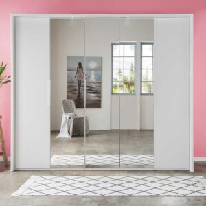 Star Möbel Spiegel Schlafzimmerschrank in Weiß Dreh- und Falttüren