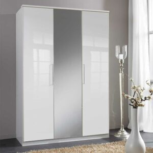 Star Möbel Hochglanz Weiß Schrank mit Spiegeltür 135 cm breit - 199 cm hoch