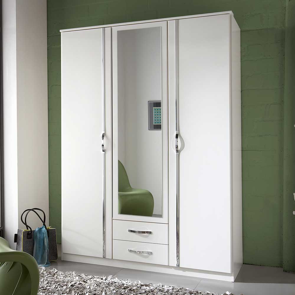 Star Möbel Kleiderschrank Jugendzimmer mit Spiegel in Weiß 135 cm breit