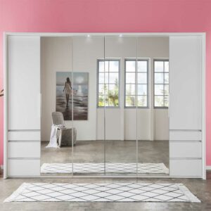 Star Möbel Großer Schlafzimmerkleiderschrank in Weiß Spiegeltüren