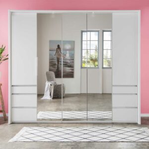 Star Möbel Spiegeltüren Kleiderschrank in Weiß sechs Selbsteinzug Schubladen