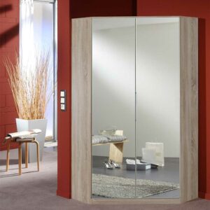 Star Möbel Eckkleiderschrank mit Spiegeltüren in Eiche Sägerau 199 cm hoch